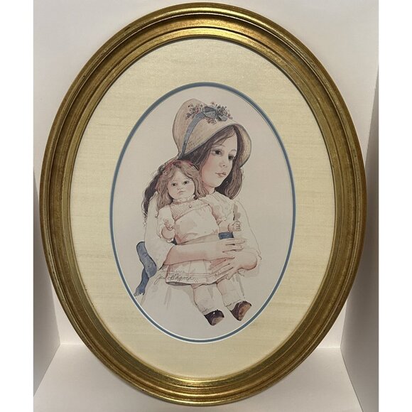 Jan Hagara Oval Frame Matted Art Girl & Doll Romantic Victoriana ‘77 Cottagecore - Picture 1 of 16
